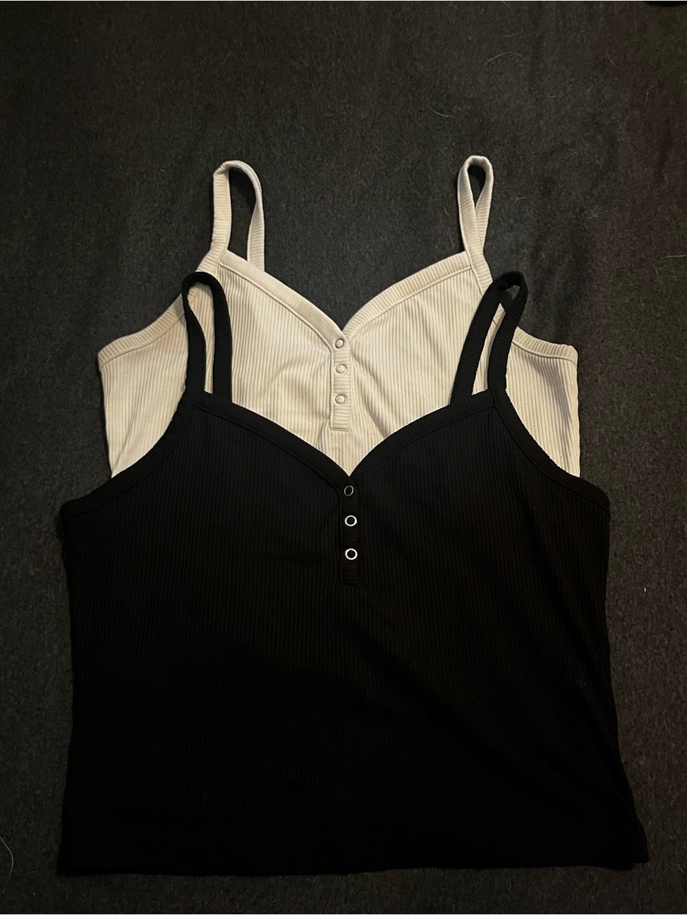 No Boundaries Black and Cream Ribbed Button Cami Tanks